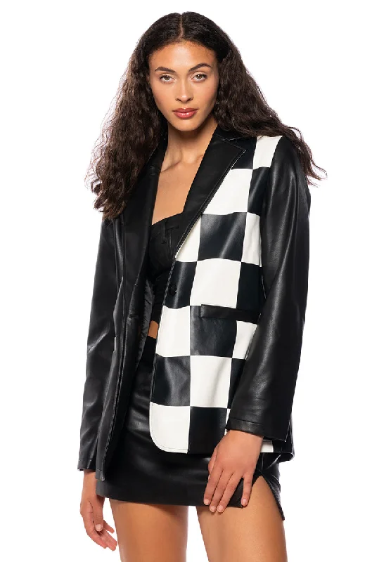 Blazers with draped fronts feel artistic -CHECK IT OUT PU BLAZER