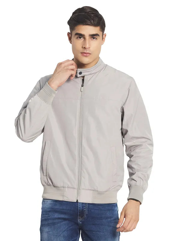 Mettle Men Grey Solid Open Front Jacket