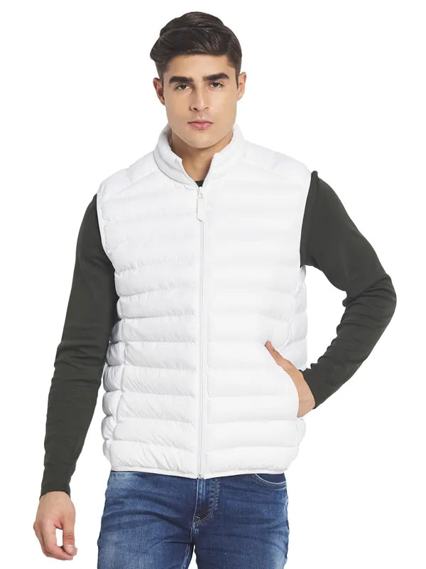 Mettle Men White Solid Puffer Jacket