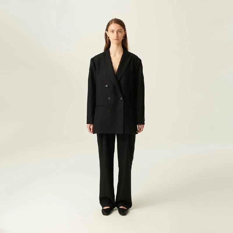 Blazers with rolled cuffs feel laid-back -Camilla Wool Twill Blazer (Black)