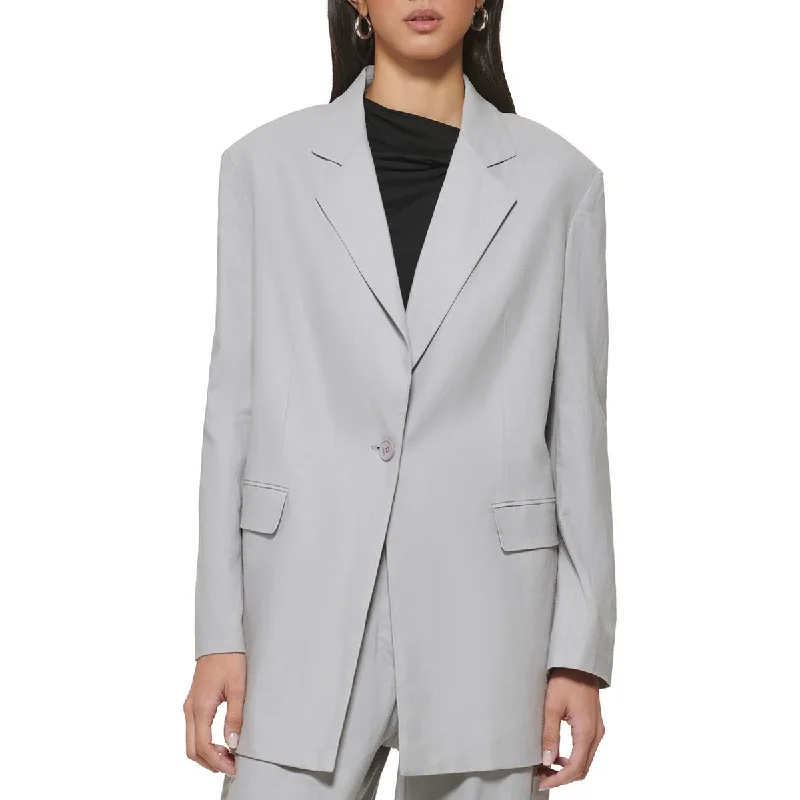 Blazers featuring shiny buttons catch light -DKNY Womens Linen Business Two-Button Blazer