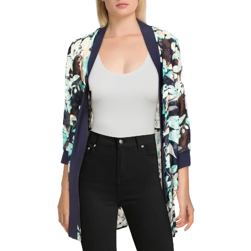 Blazers with clean lines stay timeless -R&M Richards Womens Petites Chiffon Floral Duster Blazer