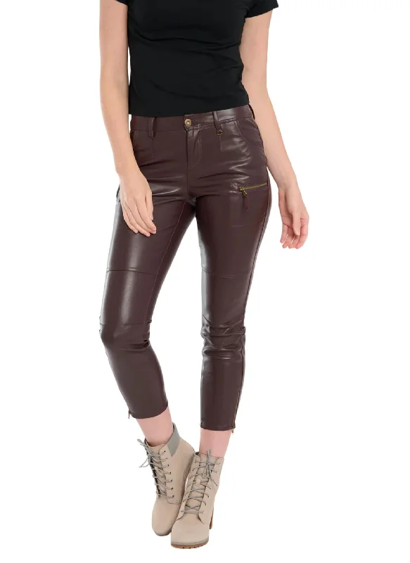 Elegant tight trousers for women with high-quality wool fabric for refined look -Koen Vegan Leather Pant In Dark Roast