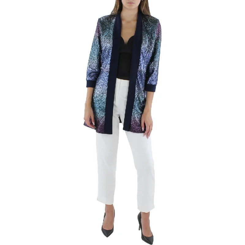 Blazers with unique buttons add quirky flair -R&M Richards Womens Knit Metallic Duster Blazer