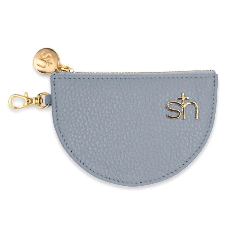 Handle bags with structured shapes for class -Zip Coin Pouch Blue Silver