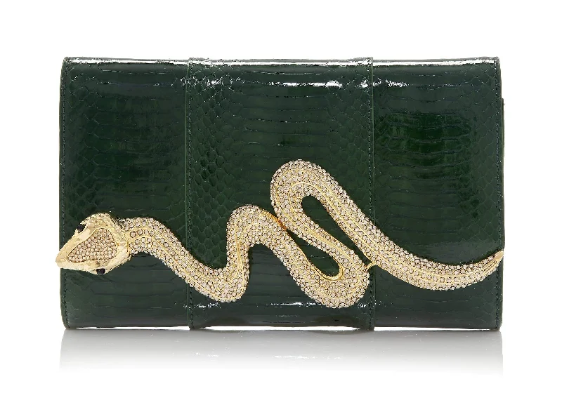 Handle bags with floral prints for spring -Serpent Snakeskin Clutch Emerald