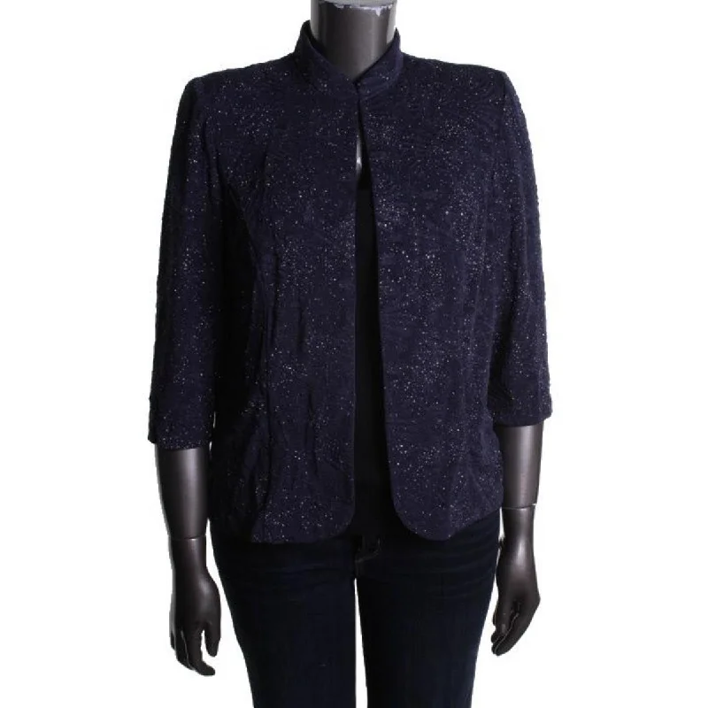 Blazers featuring twill fabrics are durable -Alex Evenings Womens Glitter Mandarin Collar Blazer