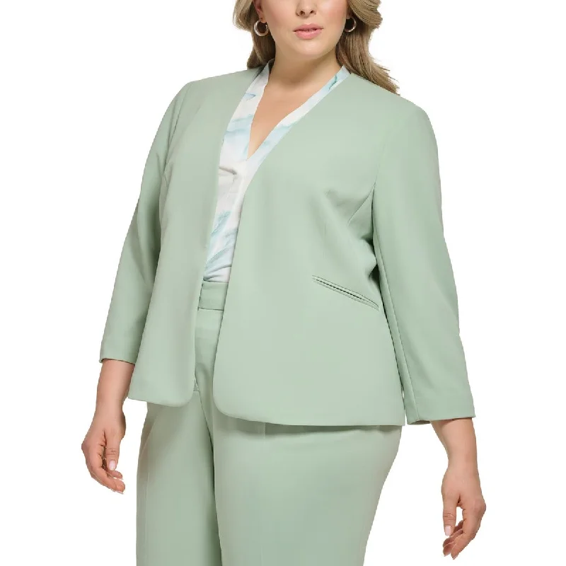 Blazers in cream shades look soft -Calvin Klein Womens Plus Crepe Business Open-Front Blazer