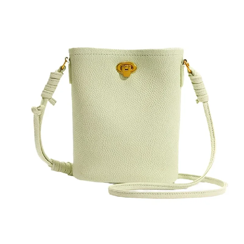 Handle bags with detachable pouches for versatility -Genuine Leather Mobile Phone Mini Bucket Bag