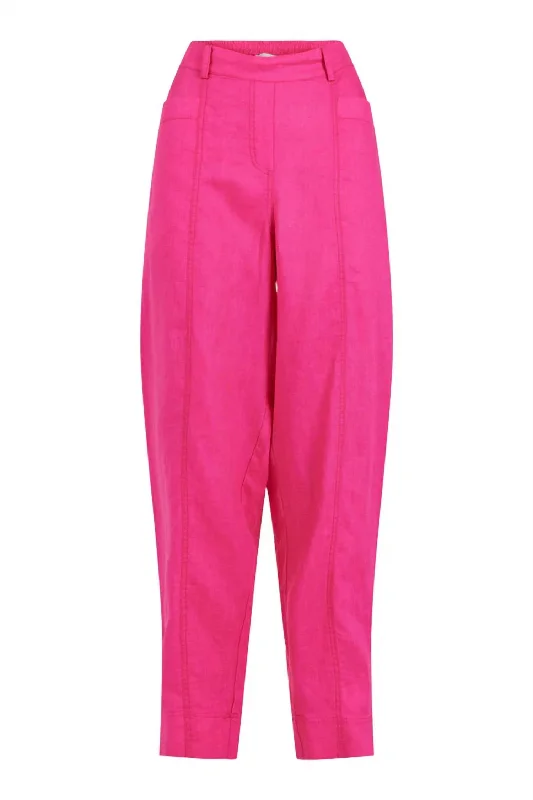 Vintage-inspired tight trousers for women with buttoned waist and retro charm -Women's Linen Trousers In Raspberry Pink