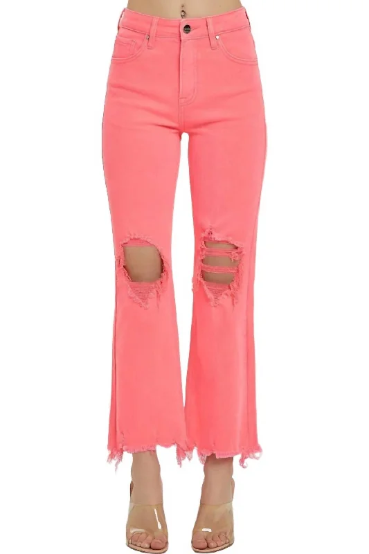 Tight trousers for women with faux leather material for sleek and modern look -Hailey Straight Jeans In Coral