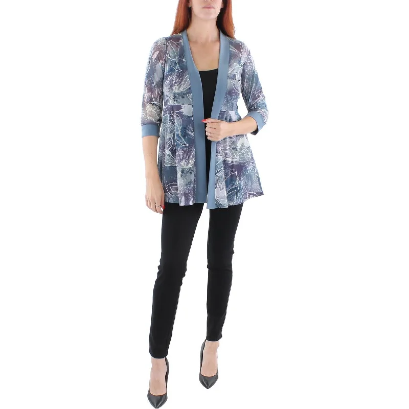 Blazers featuring flannel textures are cozy -R&M Richards Womens Petites Mesh Printed Duster Blazer