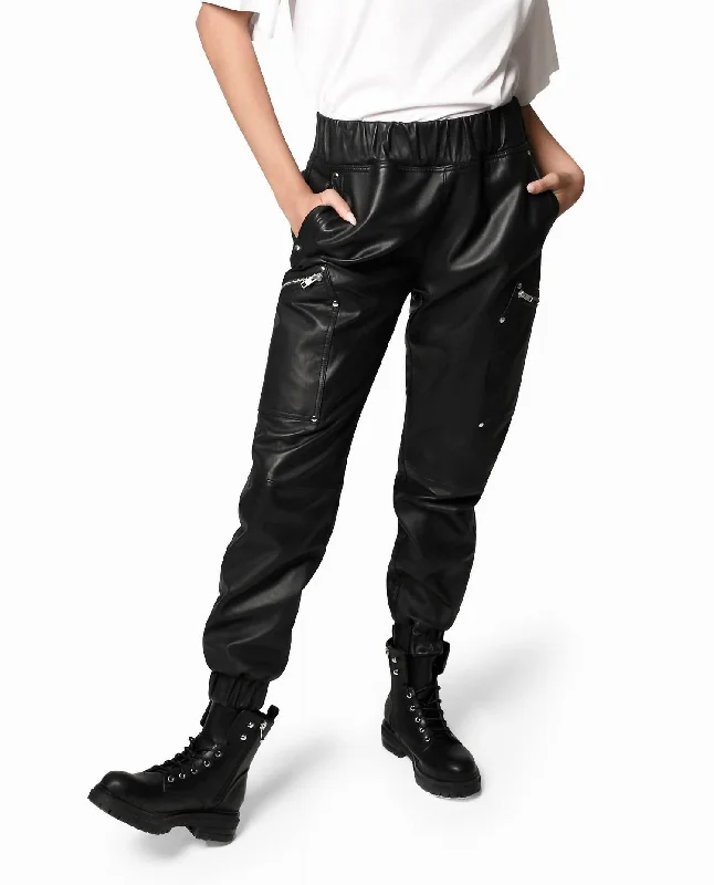 Leather tight trousers for women with edgy design and fashion-forward style -Leather Space Jogger In Black