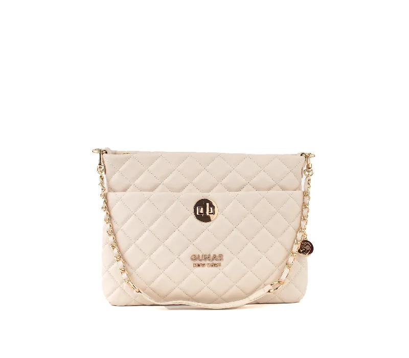 Handle bags with neutral leather for elegance -Koi - Off-white Quilted Vegan Leather Purse