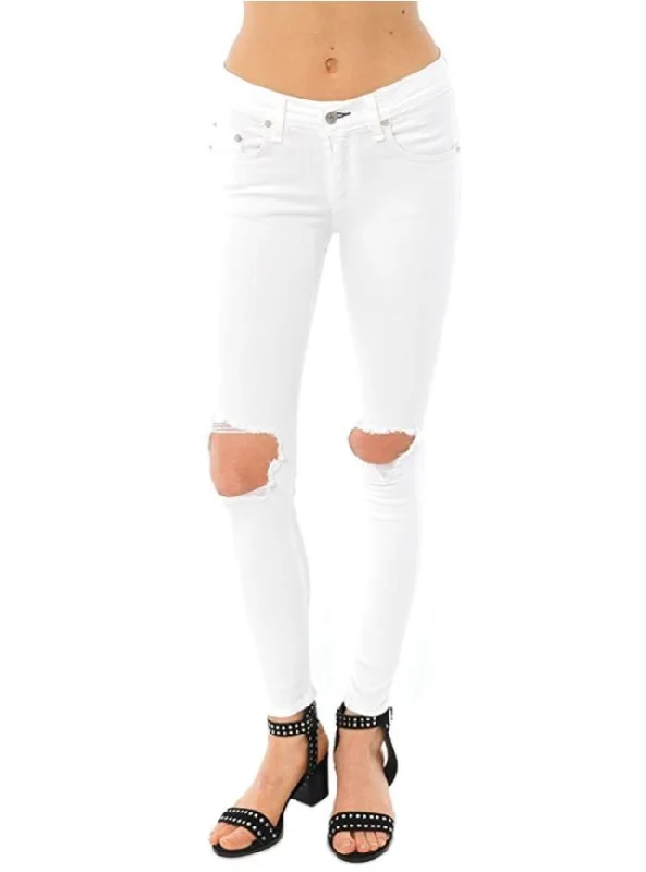 Leather tight trousers for women with edgy design and fashion-forward style -rag & bone Bright White Capri Jeans With Holes