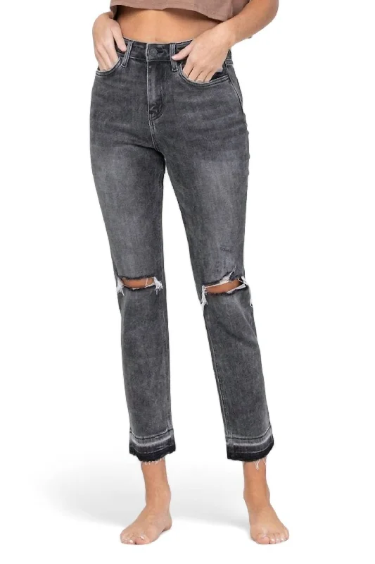 Tight trousers for men with stretch fabric and slim, modern cut -Jeanne High Rise Raw Hem Slim Straight Jean In Grey