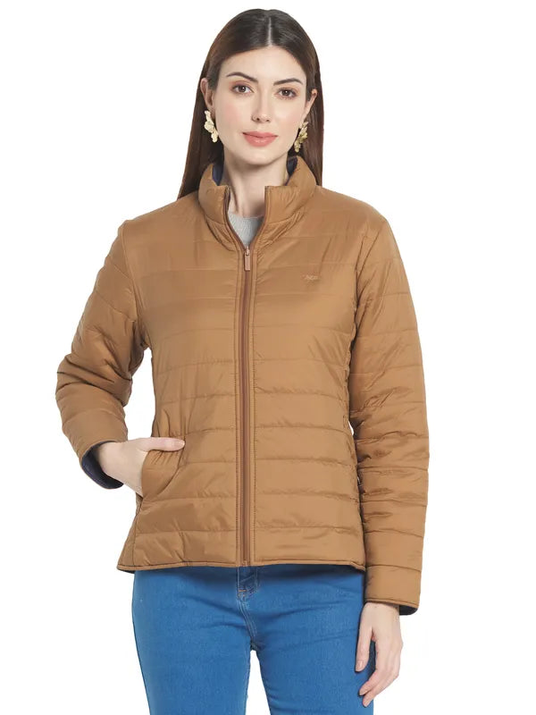 Mettle Women Brown Stand Collar Padded Jacket