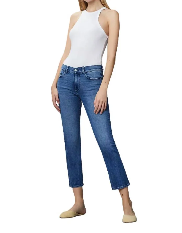 Stretch tight trousers for women with deep waistband for extra comfort and fit -Mara Straight Ankle Jeans In Blue Bird