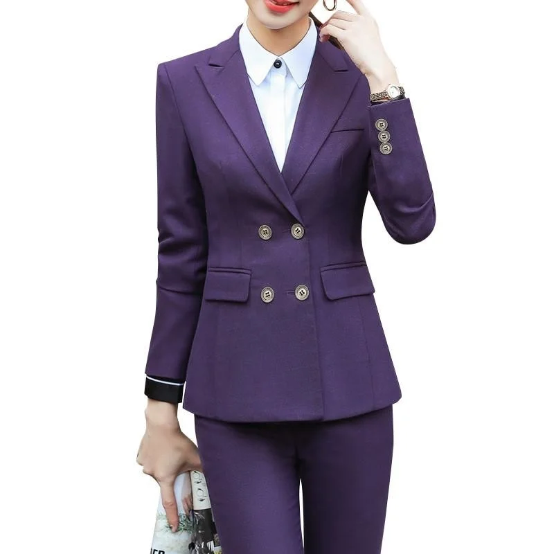 Blazers with leather accents feel edgy now -Quality Slim Fit Women’s Pantsuit with Long Sleeve Blazer and Trouser