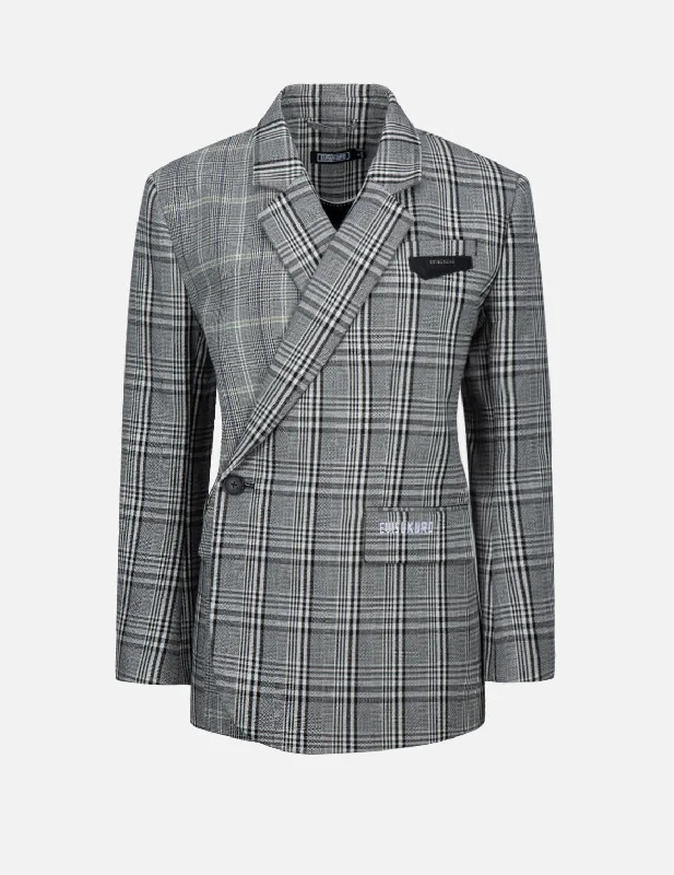 Blazers with cropped lengths feel modern now -Mixed Plaid Wrapped Blazer