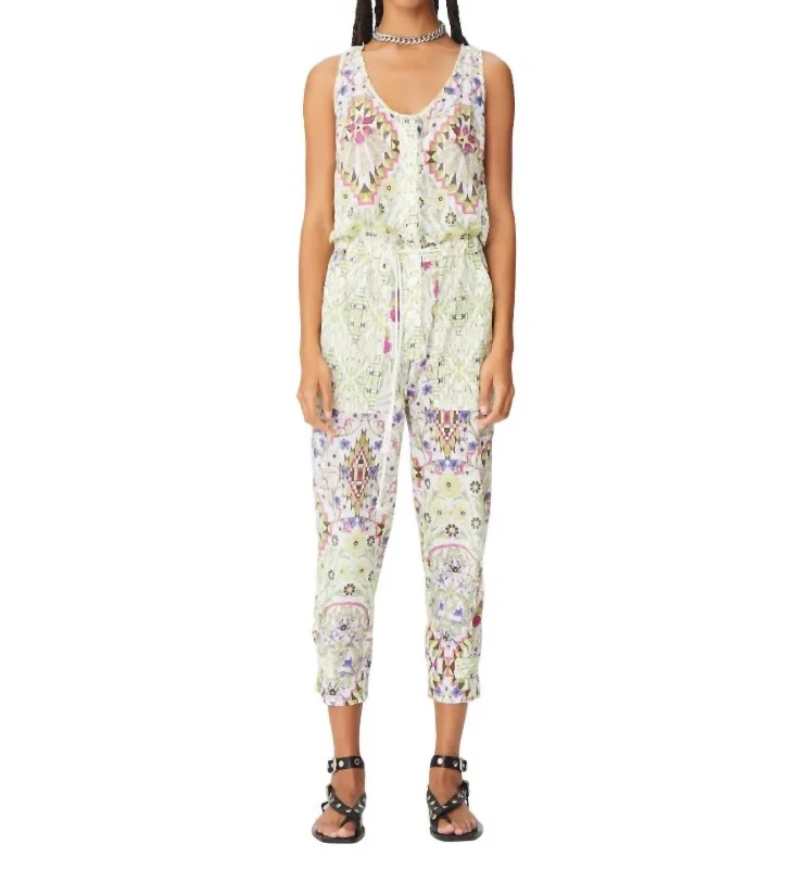 Comfortable tight trousers for women with soft cotton fabric and stretch -Esquel Iriel Jumpsuit In White Mix 150