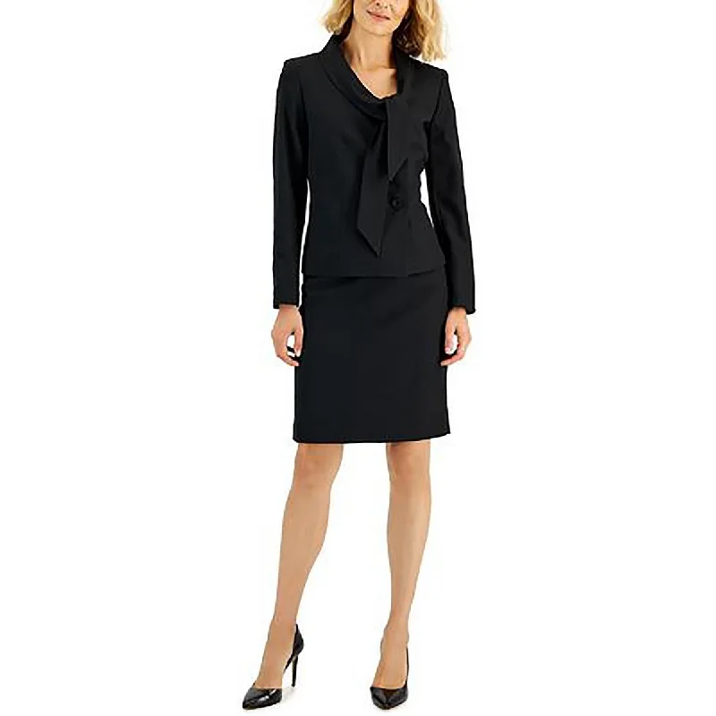 Blazers for tall builds elongate gracefully -Le Suit Womens Petites Tie Neck Business Two-Button Blazer