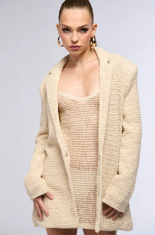 Blazers with elbow patches feel quirky -CLASSIC OVERSIZED CROCHET BLAZER