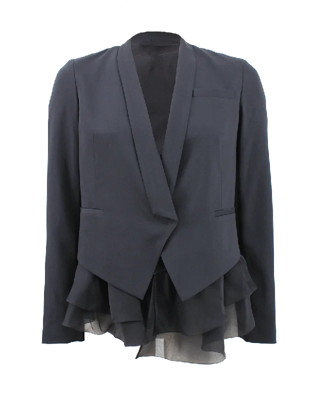 Blazers in deep blue feel calming -Organza Ruffle Wool Blazer