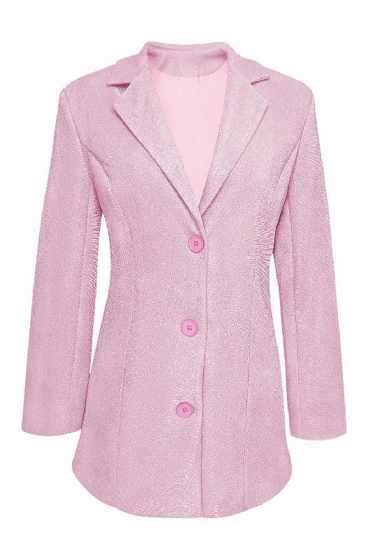 Blazers featuring corduroy textures add depth -Glitter Pink Notched Lapel Women Blazer