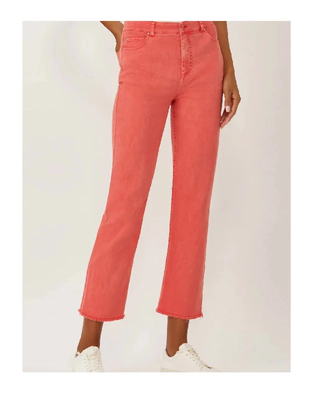 High-rise tight trousers for women with pleated front and classic look -La Cienega Straight Leg Cropped Jean In Washed Scarlet