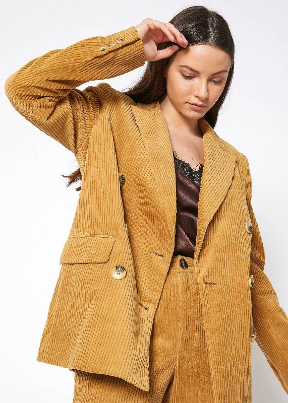 Blazers for formal dinners dress up nicely -Women's Corduroy Double Breasted Blazer in Dijon