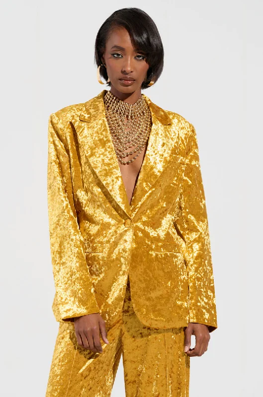 Wool blazers for winter keep you warm -DRIPPING IN GOLD CRUSHED VELVET BLAZER