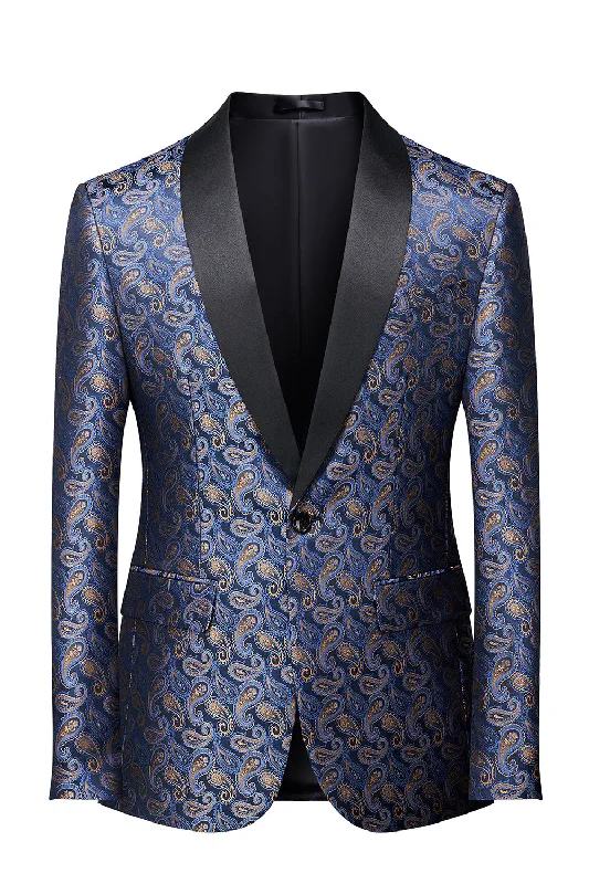 Blazers with bright linings surprise delightfully -Navy Print Men's Formal Blazer