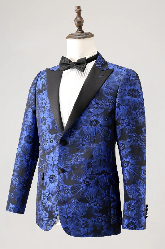 Tailored blazers for business meetings look sharp -Royal Blue Jacquard Peak Lapel Men's Blazer