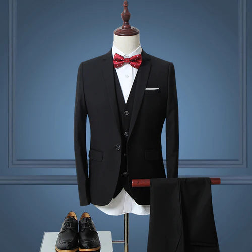 Jacket Vest Pant Classic Slim Business Office Wedding Suit for Men