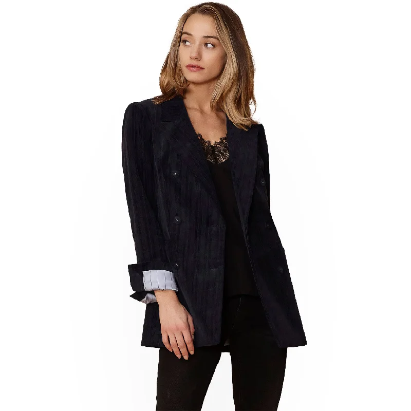 Blazers with tailored waists flatter figures -Women's Corduroy Double Breasted Blazer in Midnight