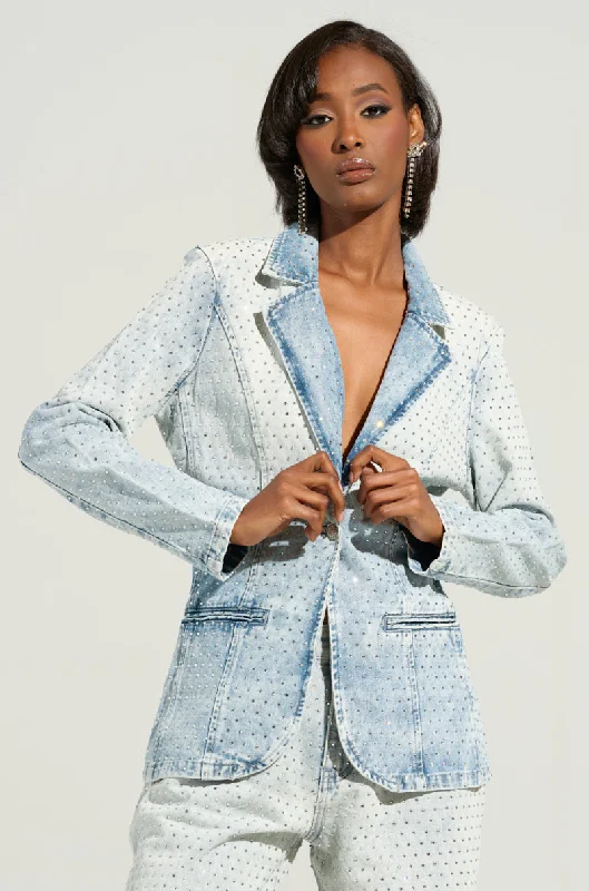 Cotton blazers for everyday wear stay comfy -ELECTRIC EMBELLISHED DENIM BLAZER