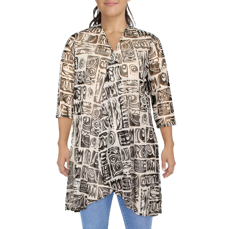 Blazers with side vents move easily -R&M Richards Womens Mesh Printed Duster Blazer