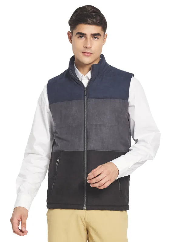 Mettle Men Navy Blue Grey Suede Padded Jacket