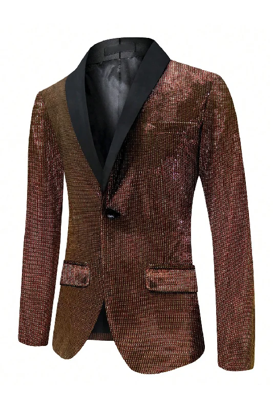 Blazers in soft pink feel gentle -Sparkly Brown One Button Shawl Lapel Men's Blazer