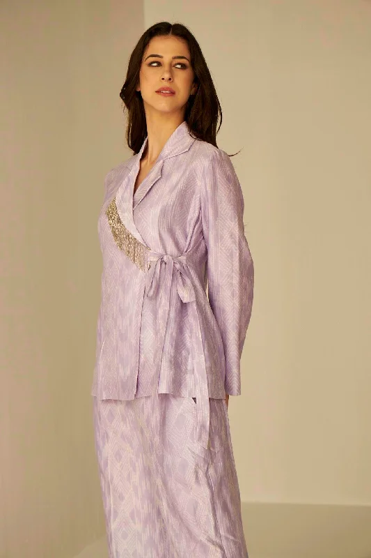 Lilac- Wrap Jacket And Pants Set In Shibori