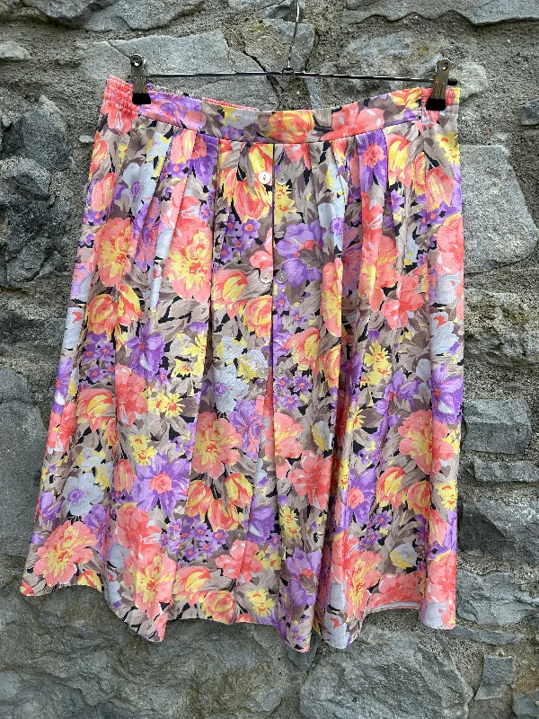 Halter Dresses for Chic Style -80s purple&orange flowers skirt uk 18