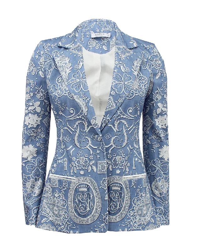 Blazers with wrap fronts feel fresh -Single Button Lace Print Blazer