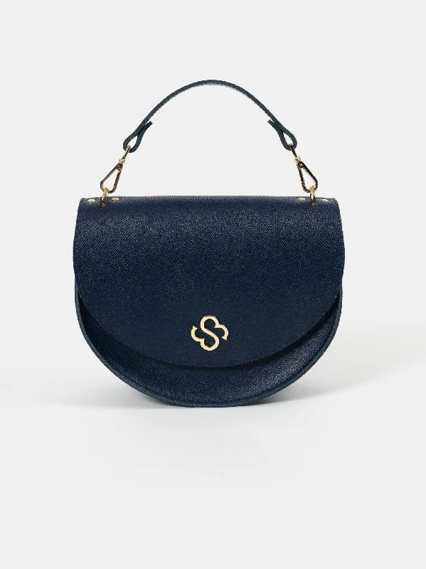 Handle bags with spacious pockets for travel -The Kate - Blueberry Saffiano