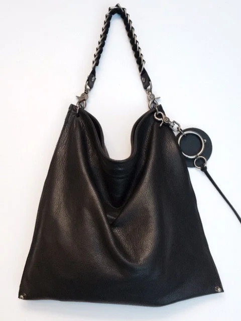 Handle bags with compact designs for portability -David Galan Black Leather Hobo Bag Large