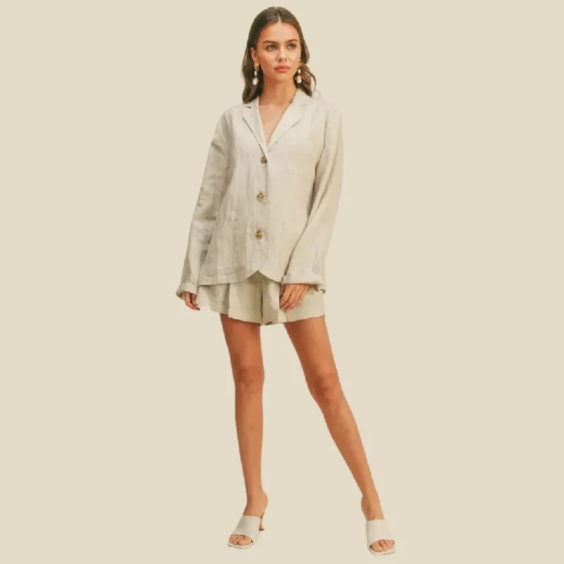 Blazers with tailored waists flatter figures -Casual Linen Blazer (Beige)