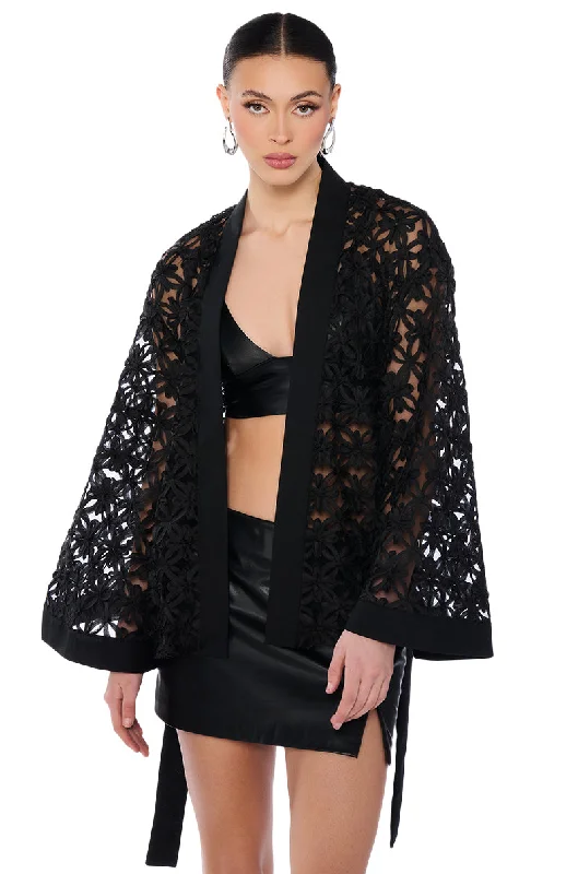 Blazers featuring lightweight knits are comfy -ENCHANTING BLACK LACED BLAZER