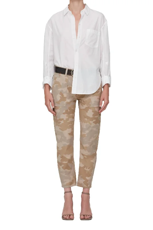 Designer skinny tight trousers for women with tailored fit and luxury finish -Leah Cargo Pants In Taupe Camo