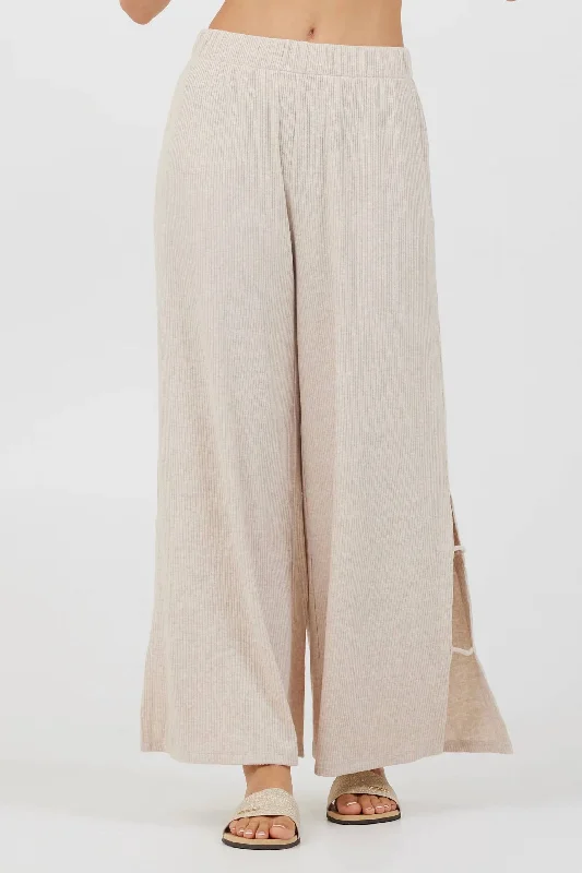 Soft wool tight trousers for women with cozy, refined fabric for cold weather -Knit Cut Out Pant In Beige