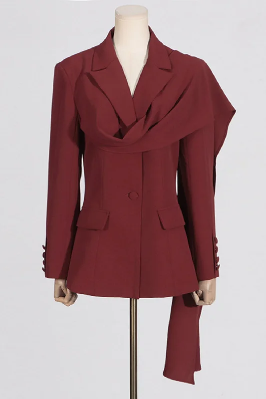 Blazers with structured shoulders exude confidence -Burgundy Peak Lapel Single Breasted Women Blazer